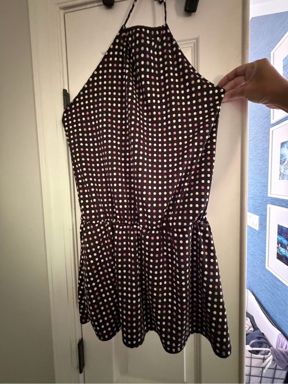 XOXO Halter Dress Black Polka Dot Dress with Pink & White Dots